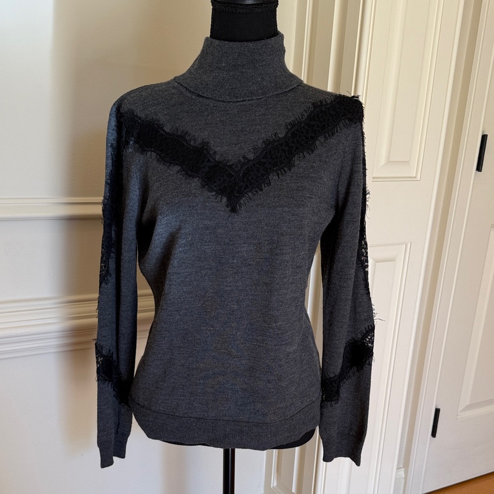 Milly Charcoal and Black Turtleneck Sweater